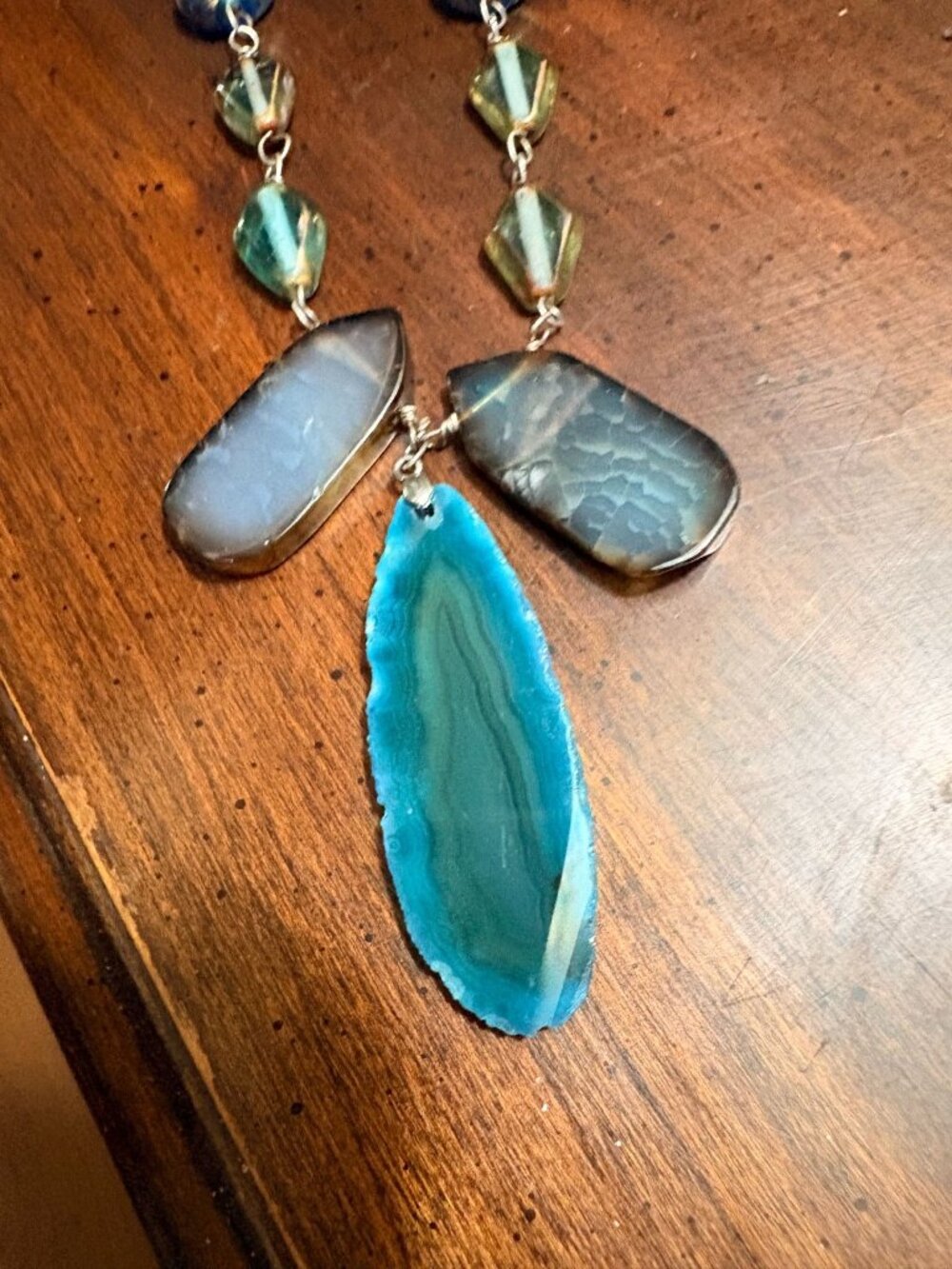 TOVA Beverly Hills Agate Slice Statement Necklace - Turquoise/Earth Tones